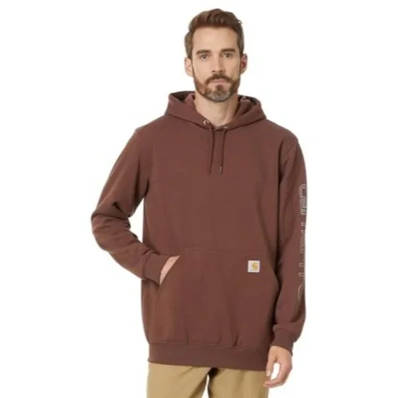 Carhartt Mens Loose Fit Midweight Hoodie M Mocha Heather Graphic Sleeve Logo New - Picture 9 of 11